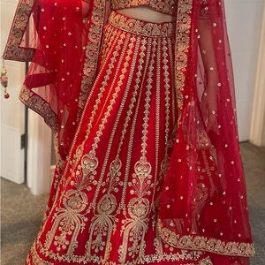 Elegant Red Embroidered Women's Dress